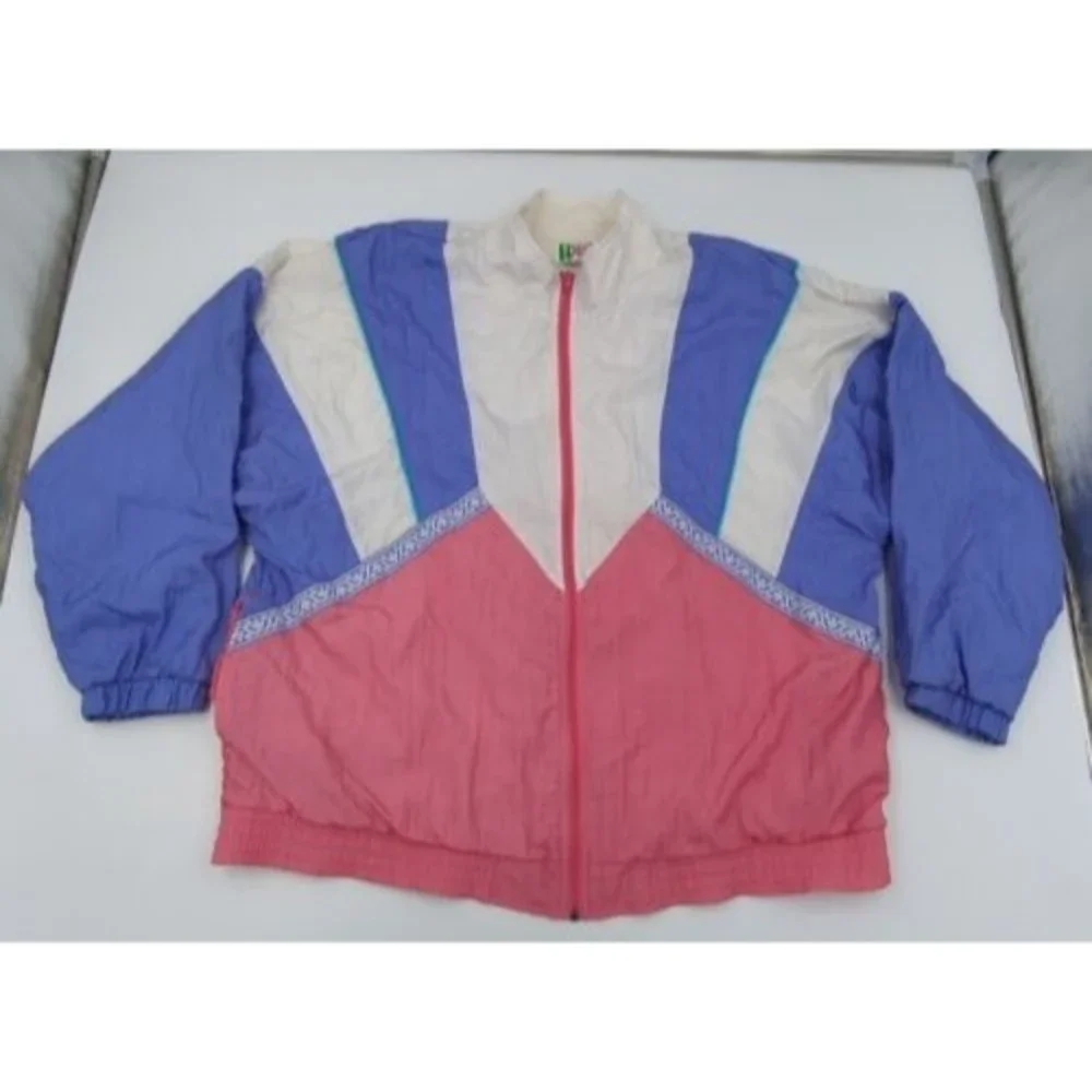 Vintage Bold Spirit Womens Nylon Windbreaker Jacket Size XL Grannycore Pastel 90